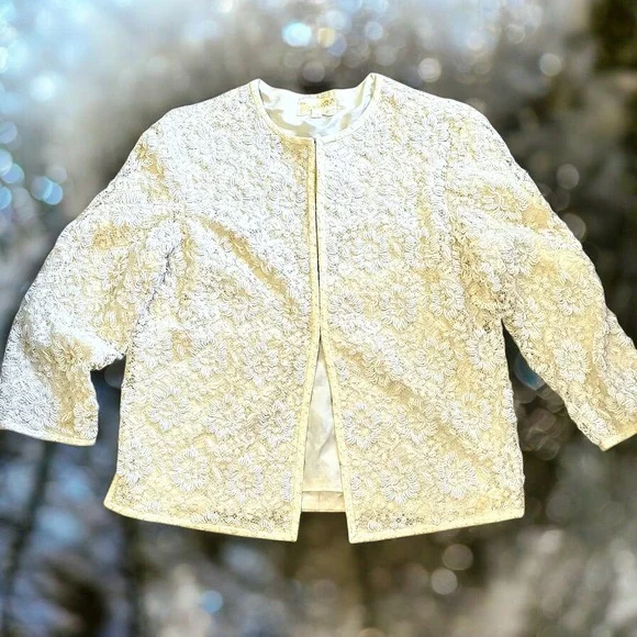 Chic Vintage 50s 60s Beaded All Over Cardigan Sweater In‎ White S-M